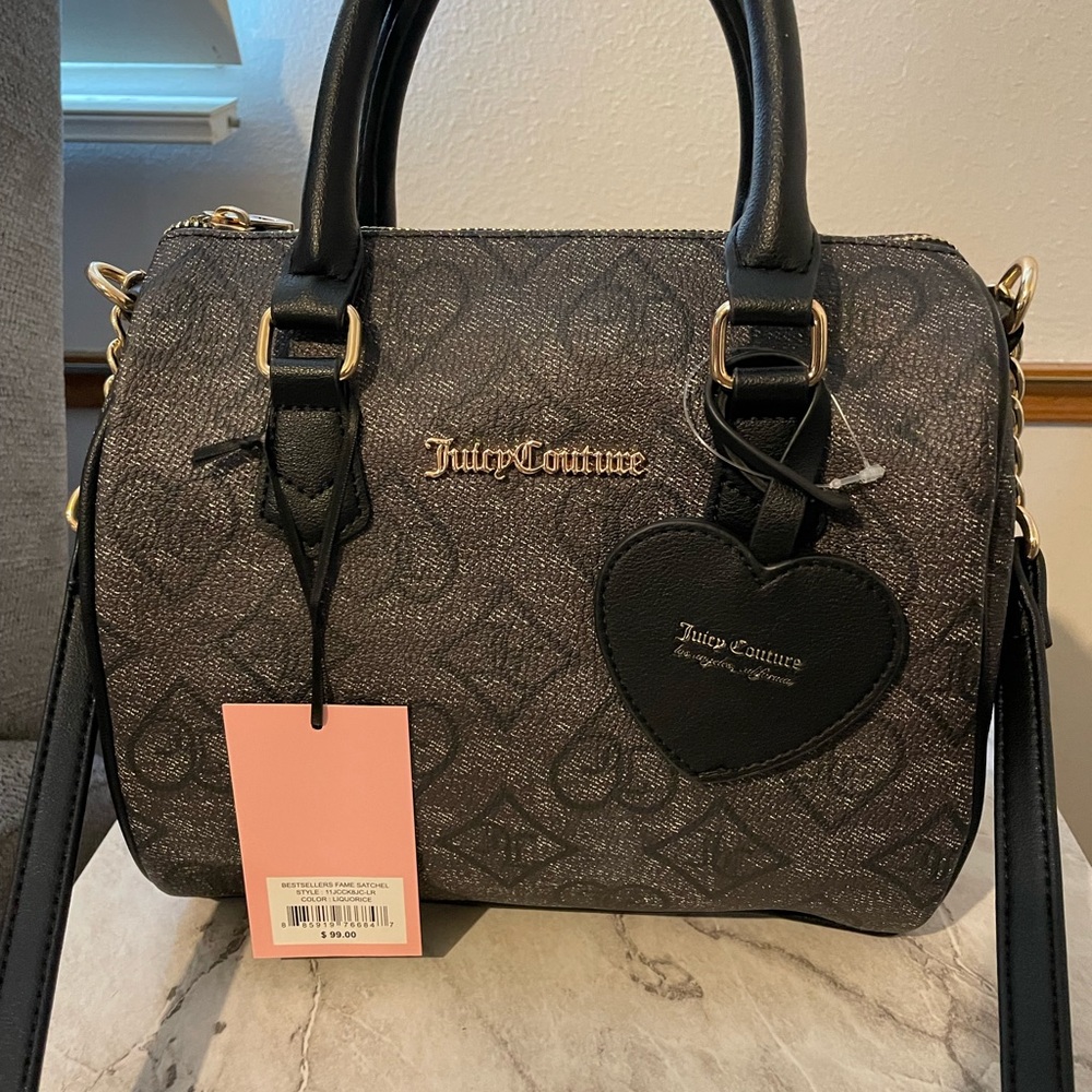 Juicy Couture Black and Gray Satchel with Gold Hardware
